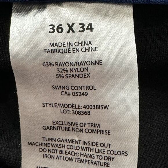 Swing Control Golf Pants Mens Size 36 X 32 Solid Black Stretchy W/ Ankle Slit - Picture 2 of 12